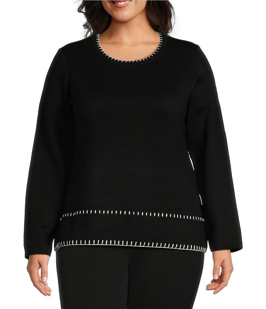 Investments Plus Size Novelty Trim Long Sleeve Sweater Product Image