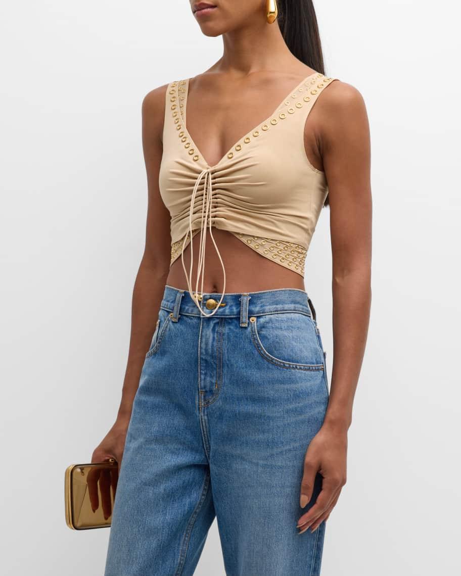 Grommet Embellished Sleeveless Crop Top product image