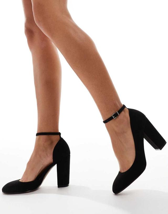 ASOS DESIGN Wide Fit Pebble high block heeled shoes in black Product Image