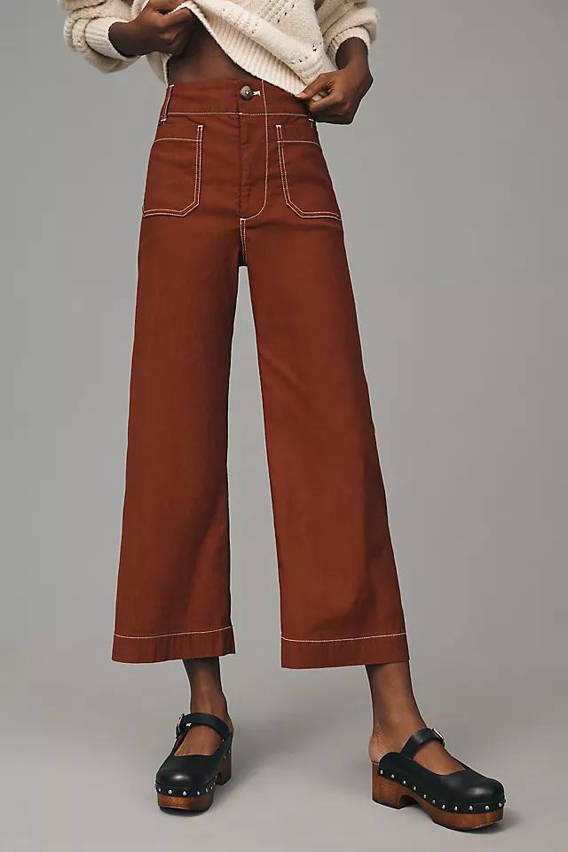 The Colette Cropped Wide-Leg Pants by Maeve: Merrick White Contrast-Stitch Edition Product Image