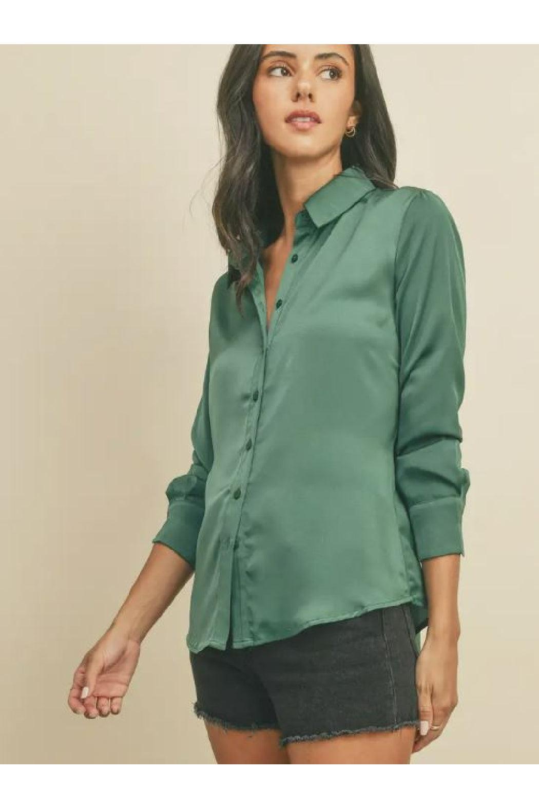 Button Down Satin Slim Shirt Female Product Image