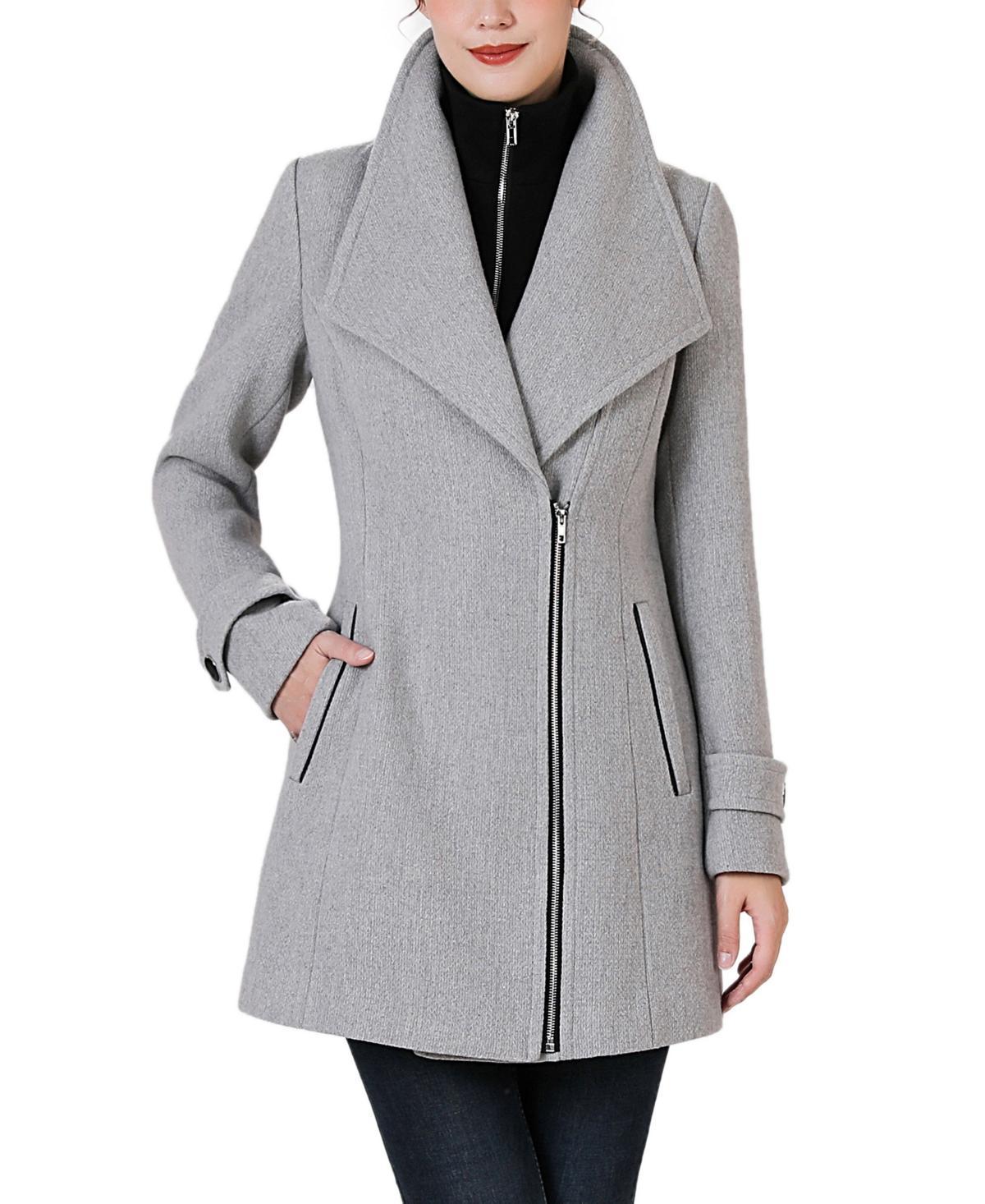 Kimi + Kai Womens Jane Asymmetric Zipper Boucle Wool Coat with Removable Bib Product Image