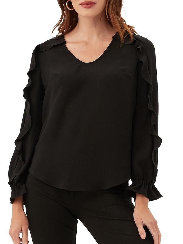 Womens Owl Ruffled Long-Sleeve Blouse Product Image