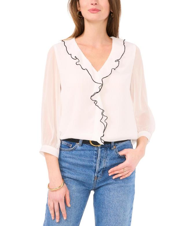 Women's Ruffled Piping 3/4-Sleeve Relaxed Blouse Product Image