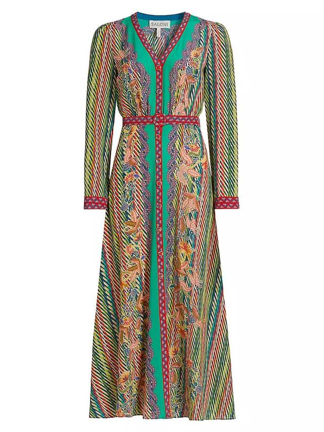 Lea Belted Scarf-Print Silk Shirtdress Product Image