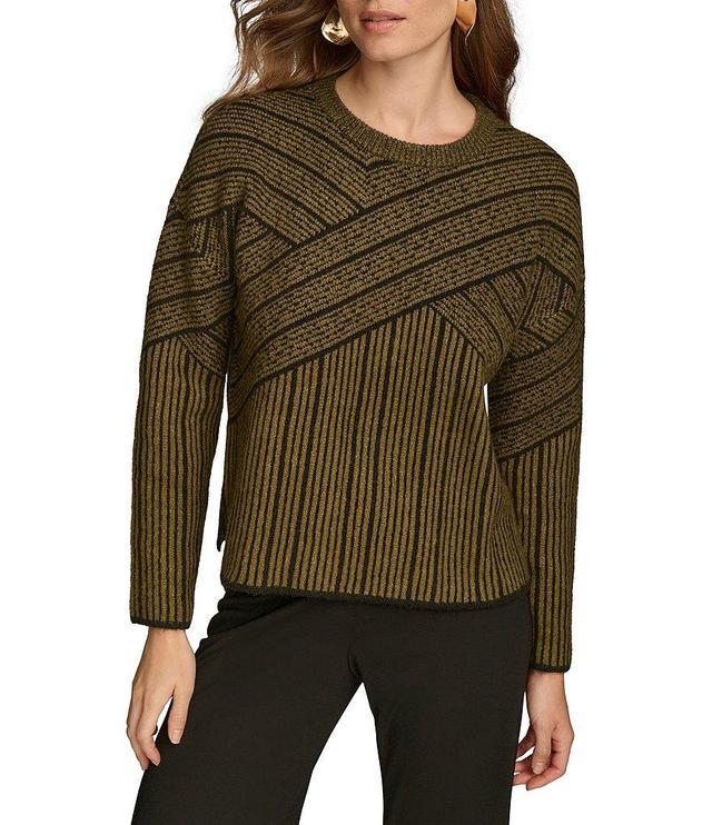 Donna Karan Criss Cross Crew Neck Long Sleeve Knit Top Product Image