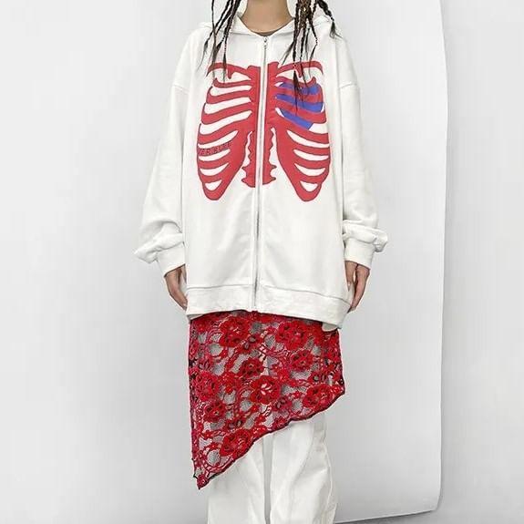 Rib Cage Print Zip-Up Hoodie Product Image