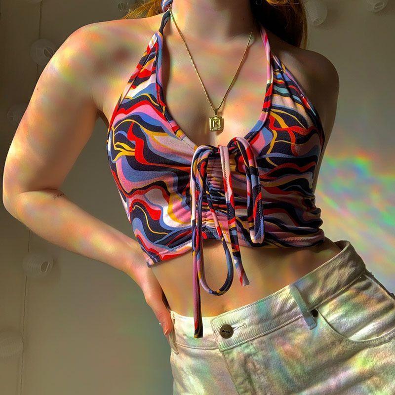 Printed Halter-Neck Crop Top Product Image