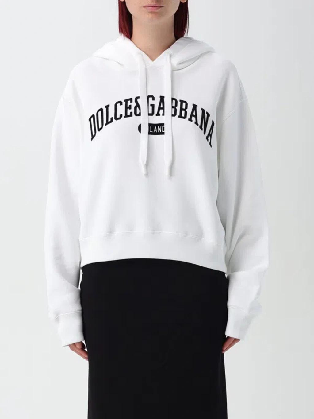 DOLCE & GABBANA Logo Hoodie Drawstring Hood In White Product Image