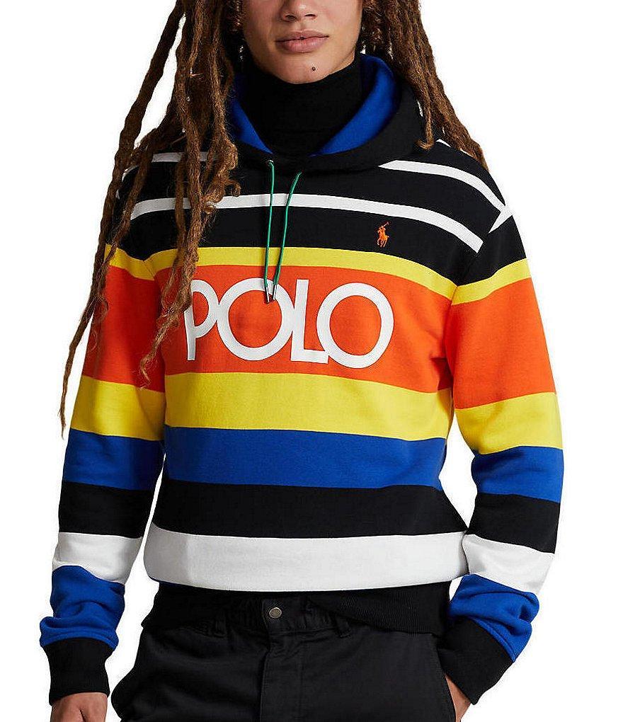 Polo Ralph Lauren Logo Striped Long Sleeve Fleece Hoodie Product Image