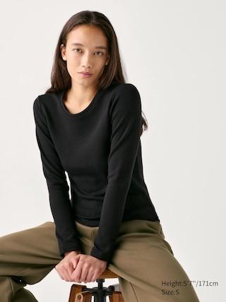 Womens Heattech Ultra Warm T-Shirt with Moisture-Wicking Black Medium UNIQLO US Product Image