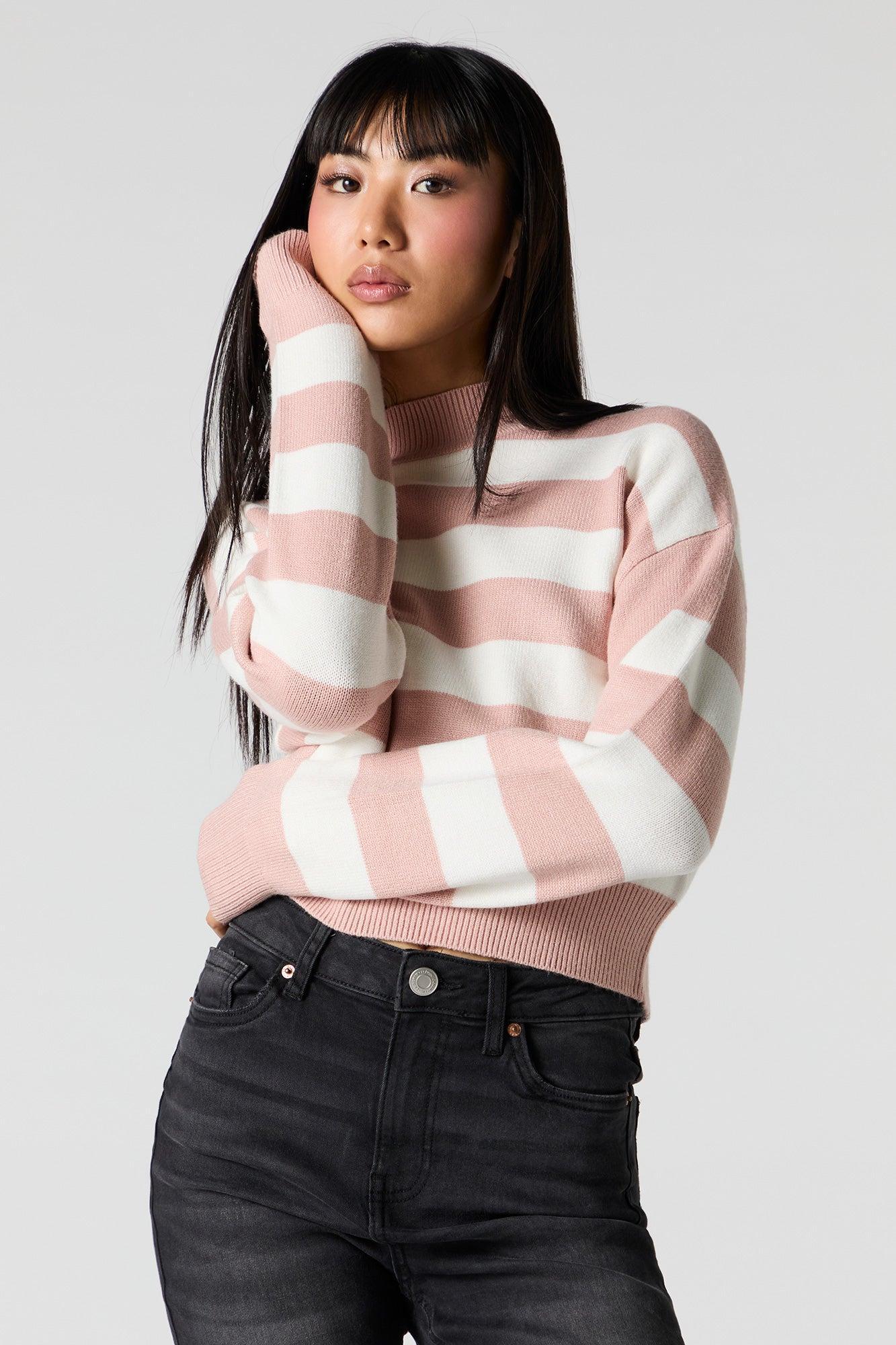 Striped Knit Mock Neck Sweater Female Product Image