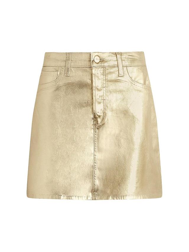 Womens The Cara Metallic-Coated Denim A-Line Miniskirt Product Image