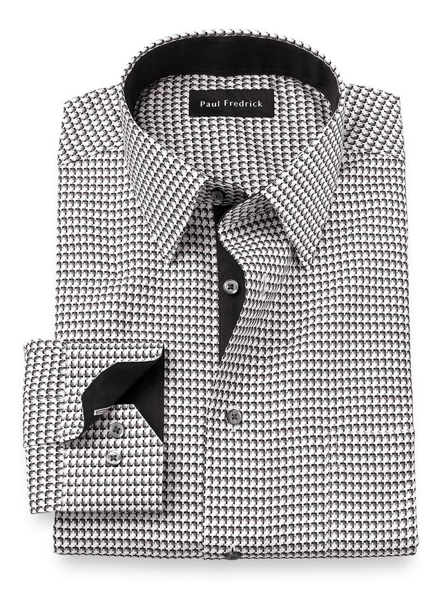 Non-iron Cotton Houndstooth Dress Shirt With Contrast Trim Product Image