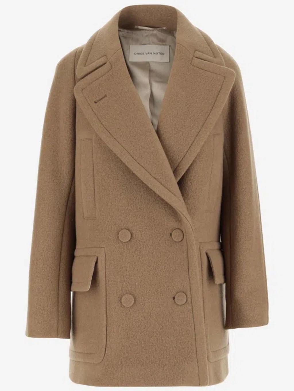 Double-breasted Wool Coat In Brown Product Image