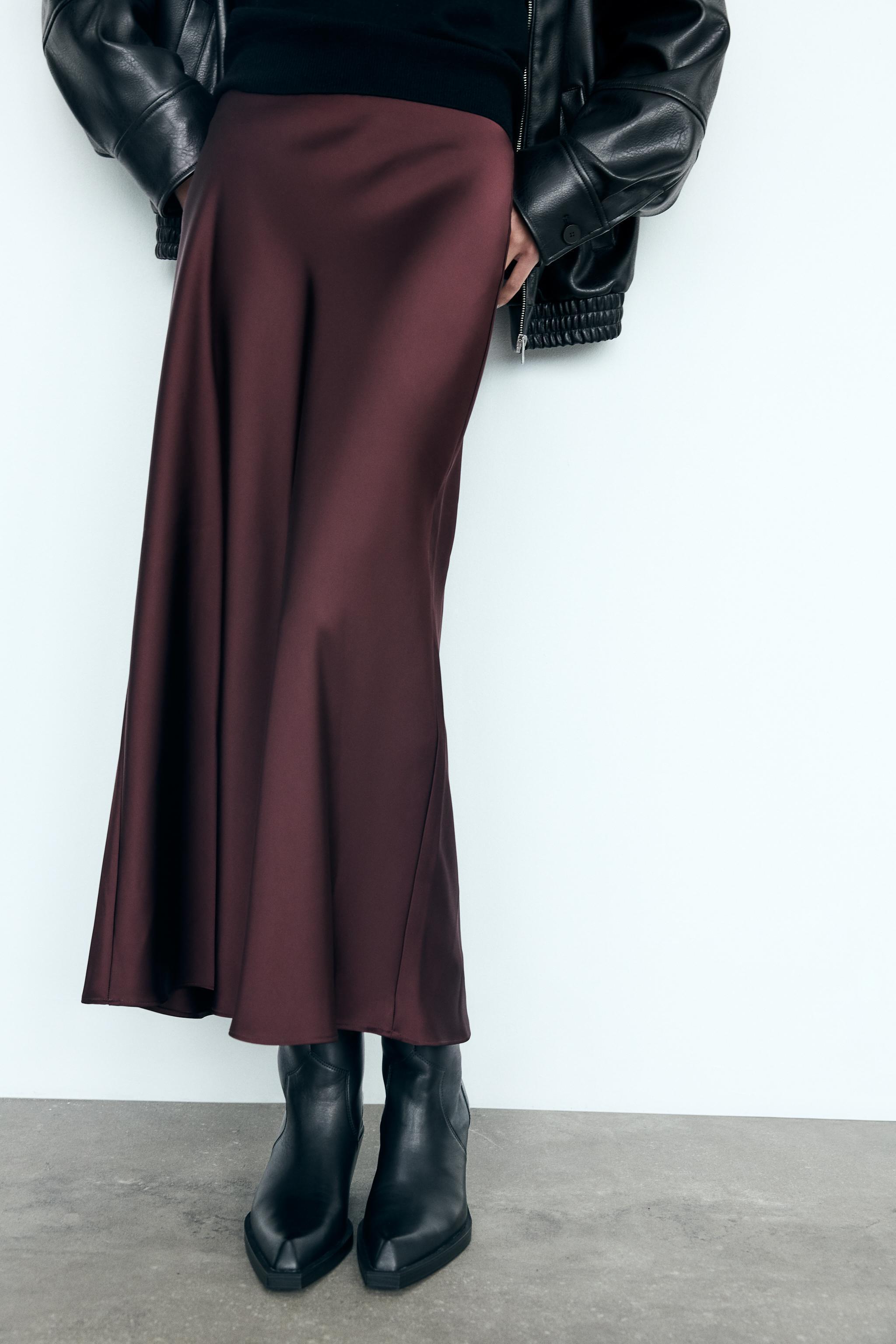 SATIN EFFECT MIDI SKIRT Product Image