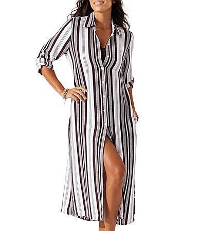 Tommy Bahama Tan Lines Stripes Midi Duster (Double Chocolate) Women's Swimwear Product Image