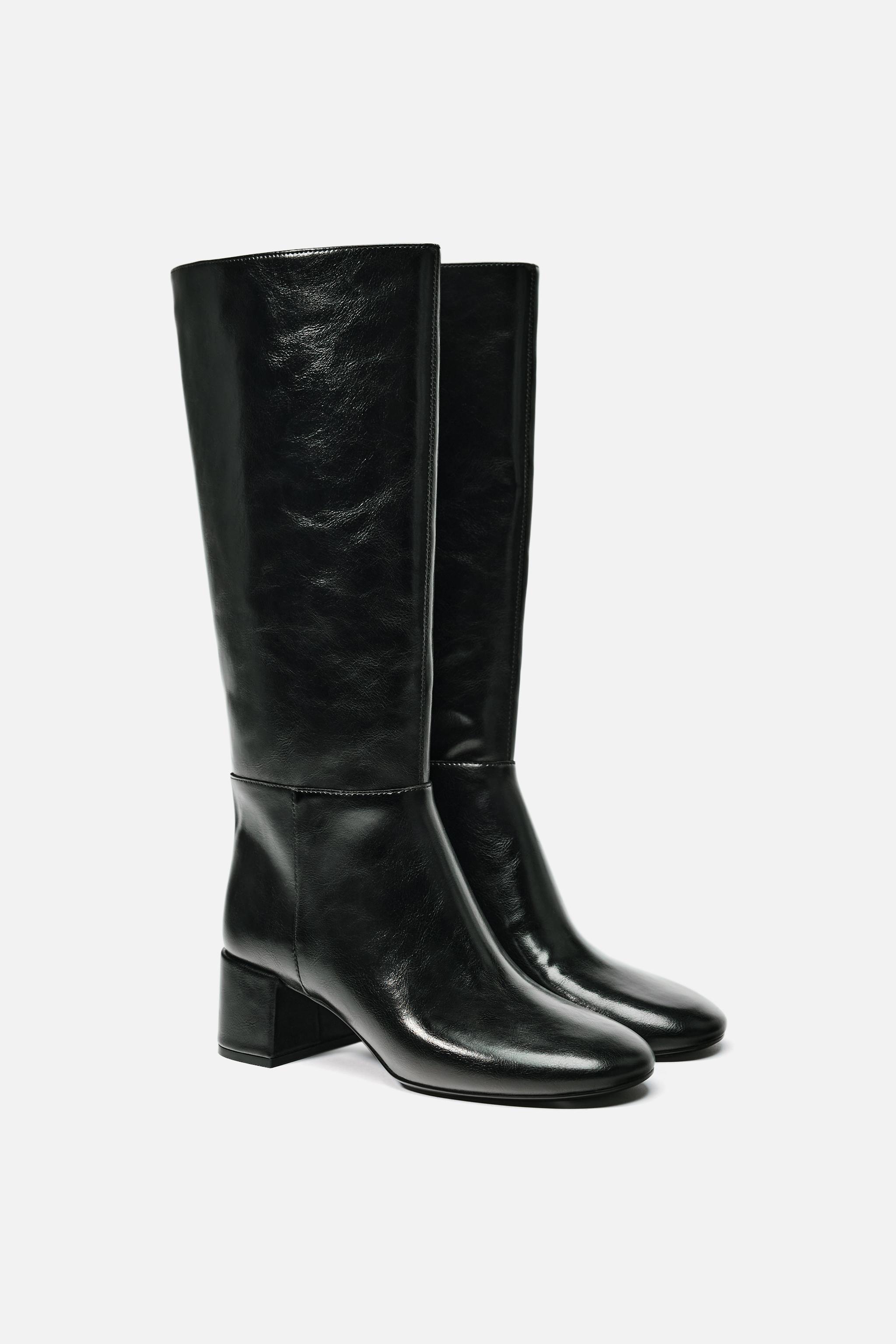 WIDE HEELED TOPSTITCHED BOOTS Product Image