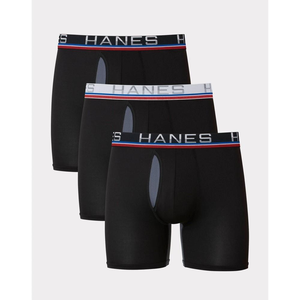 Hanes Premium Mens Xtemp Total Support Pouch Anti Chafing 3pk Boxer Briefs - Black Product Image