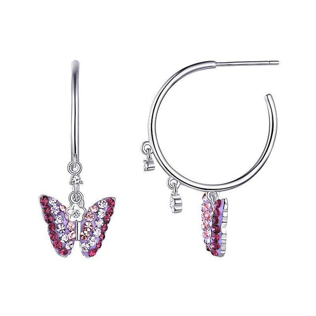 Crystal Collective Silver-Plated Pink Crystal Butterfly Hoop Earrings, Womens, Multicolor Product Image