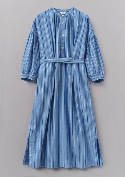 Stripe Poplin Gathered Dress | Sodalite Blue Product Image