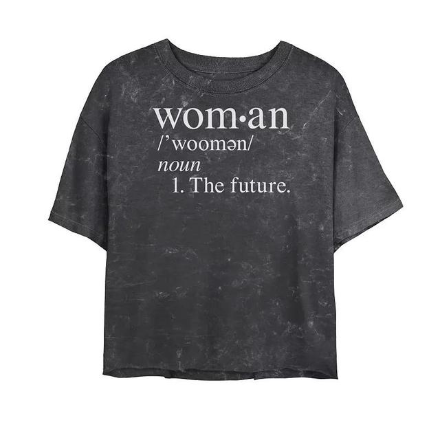 Juniors Woman Definition The Future Empowered Bombard Wash Cropped Tee, Girls Black Grey Product Image