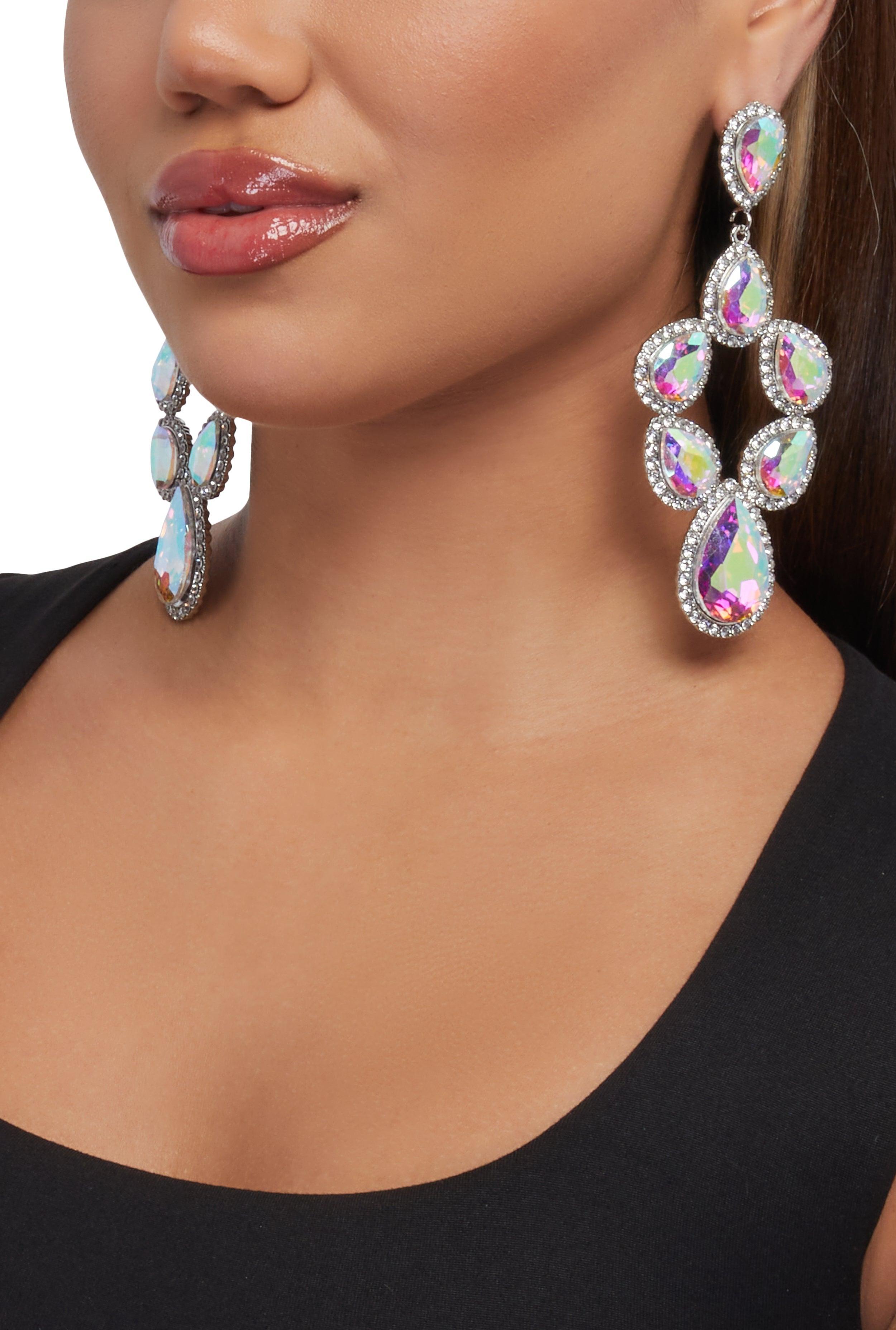 Metallic Rhinestone Teardrop Earrings Female Product Image