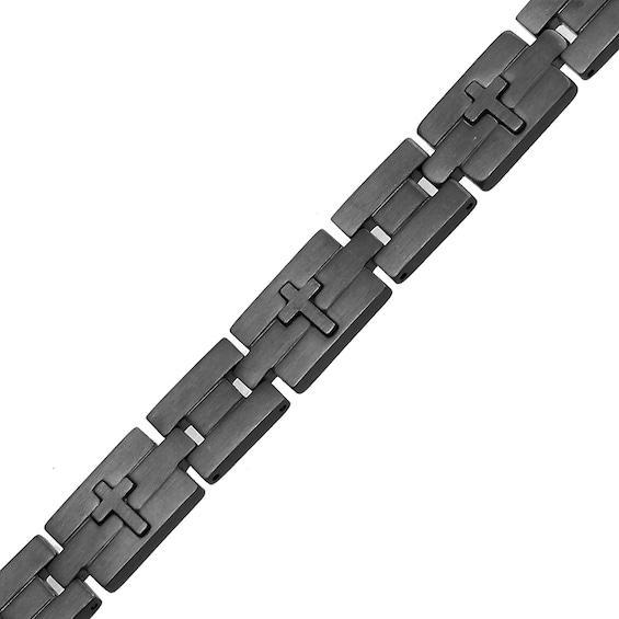 Men's Antique Finish Cross Link Bracelet in Stainless Steel - 8.5" Product Image