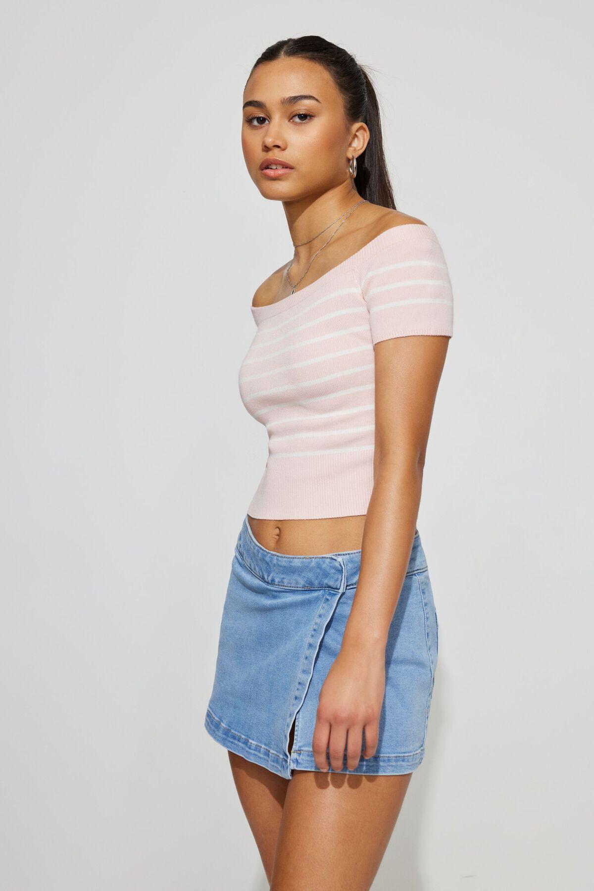 Short Sleeve Off Shoulder Sweater Product Image