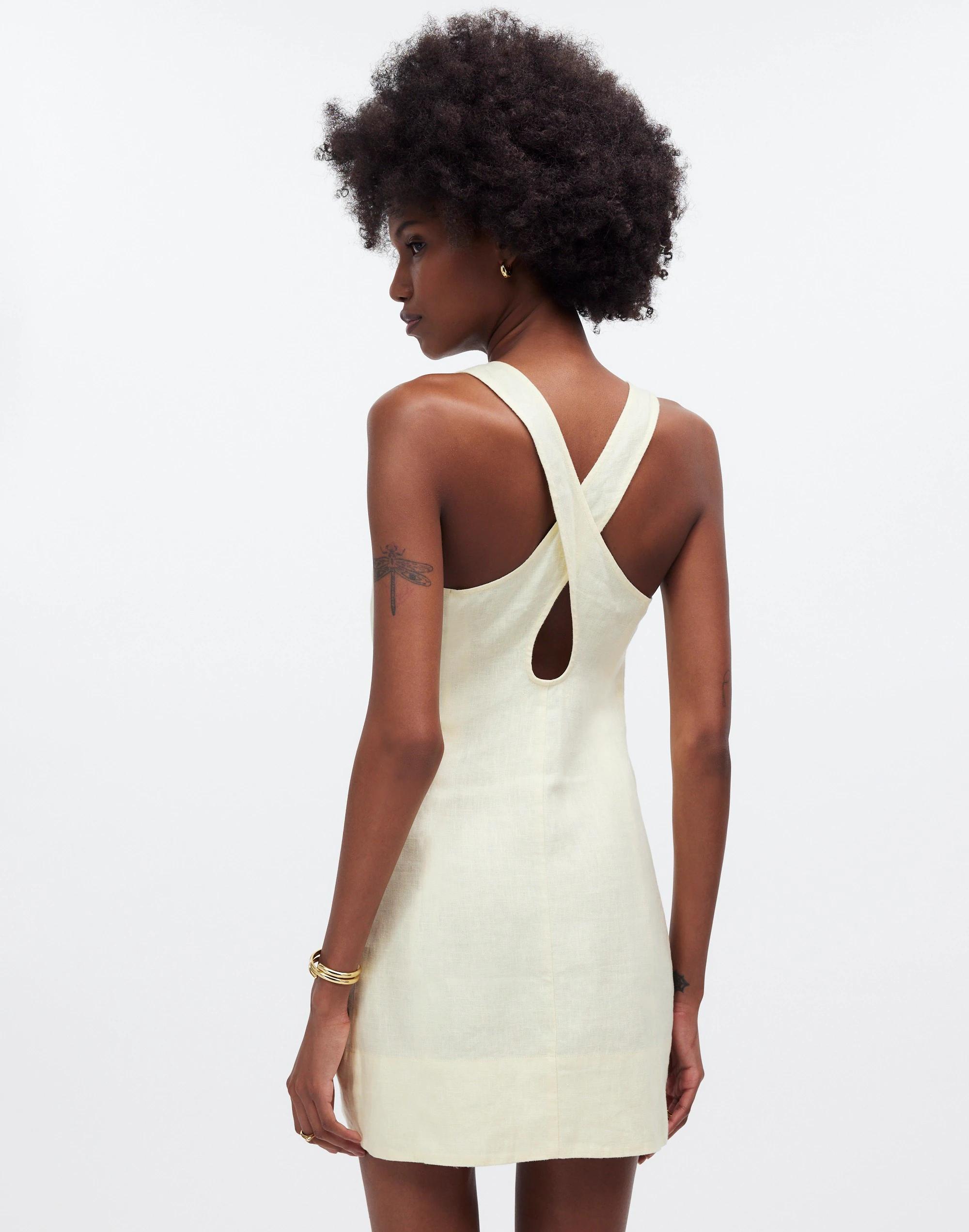 Cross-Back A-Line Mini Dress in Linen Product Image