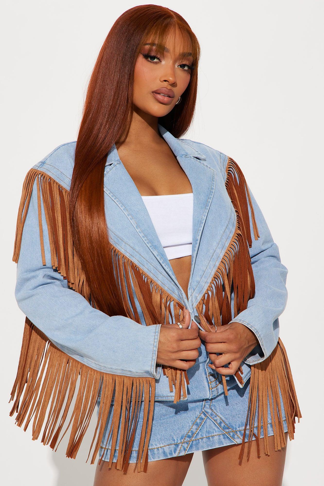 Love Out West Washed Fringe Jacket - Medium Wash Product Image