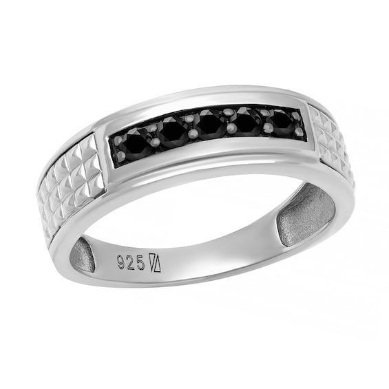 Men's Black Sapphire Textured Band in Sterling Silver Product Image