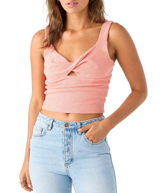 O'Neill Jayde Twist Front Cut-Out Cropped Textured Knit Tank Top Product Image