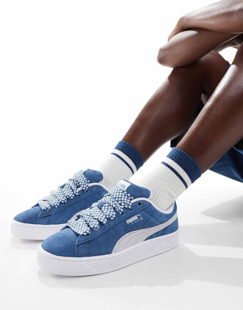 PUMA Suede XL sneakers with lace interest in blue and white Product Image