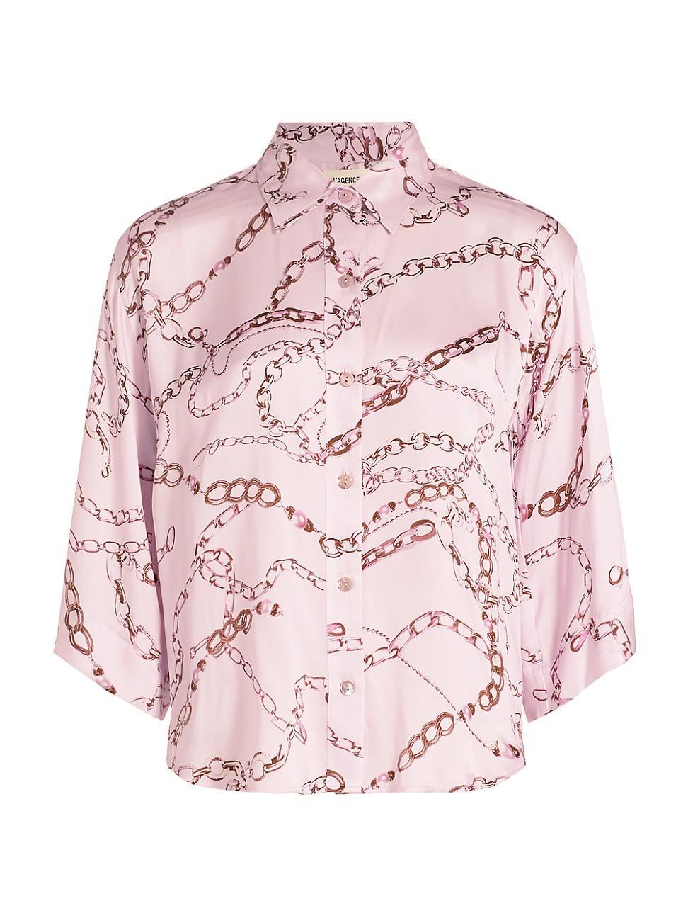 Womens Patrice Chain-Print Silk Button-Front Blouse Product Image