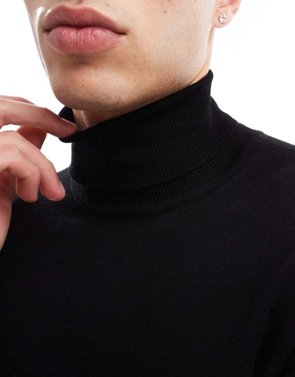 Bershka fine knit turtleneck in black Product Image