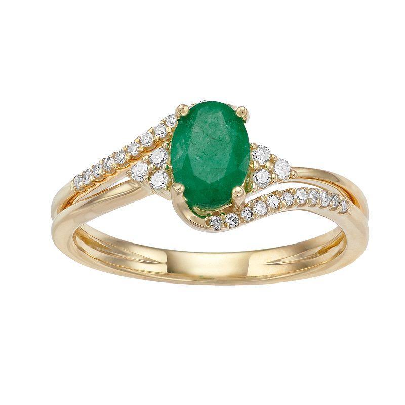 Gemminded 10k Gold Emerald & 1/8 Carat T.W. Diamond Ring, Womens Product Image