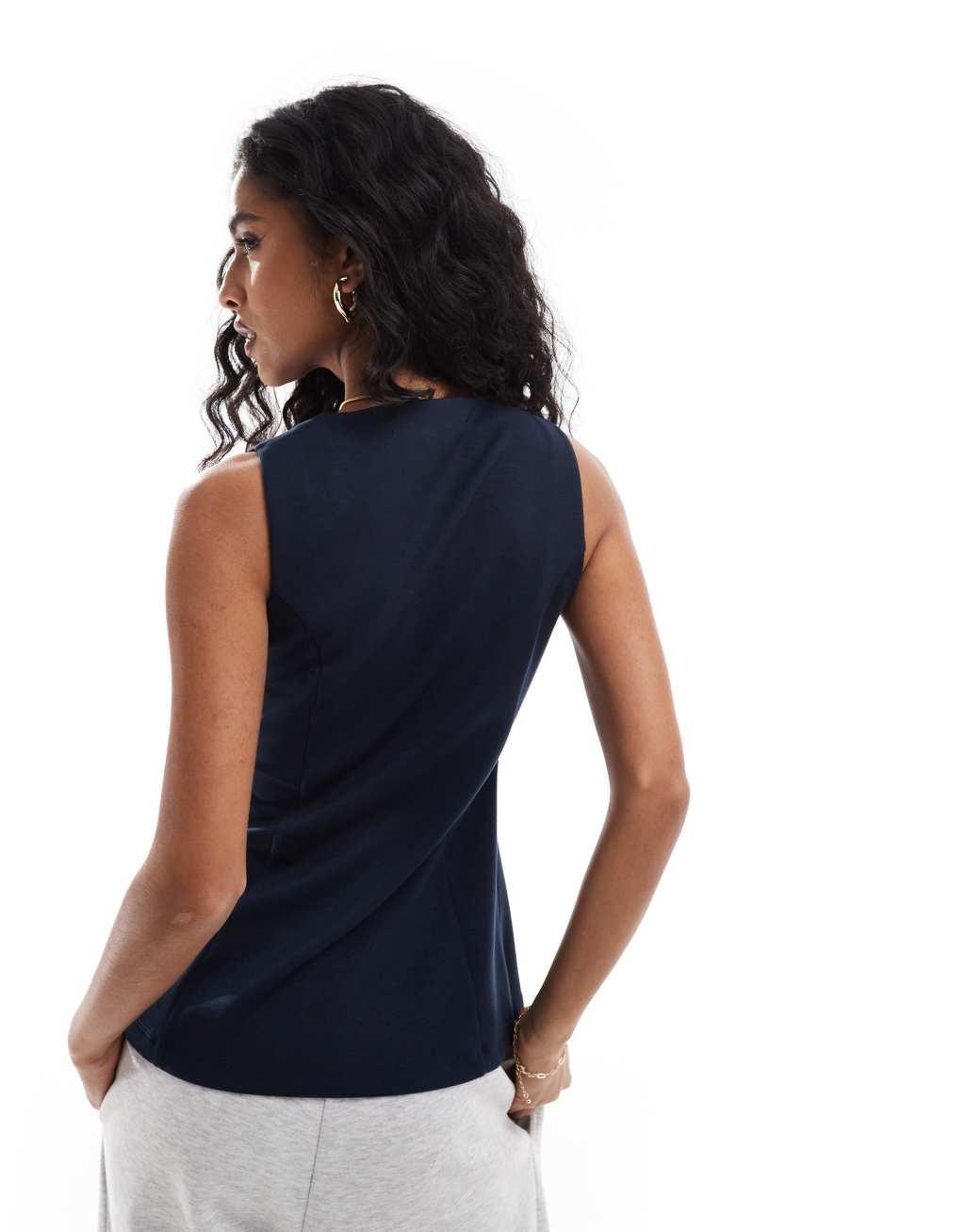 ASOS DESIGN vest with gold button detail in navy Product Image