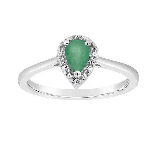 Celebration Gems Sterling Silver Pear Shaped Genuine Aquamarine Diamond Accent Frame Ring, Womens Green Product Image