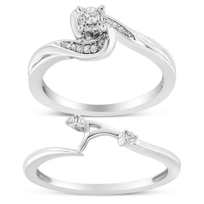 Haus of Brilliance Sterling Silver 1/10 Carat T.W. Diamond Swirl & Bypass Engagement Ring Set, Womens White Product Image