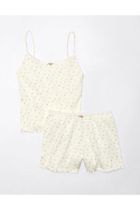 AE Lace-Trim Pointelle Tank Shorts PJ Set Women's Product Image