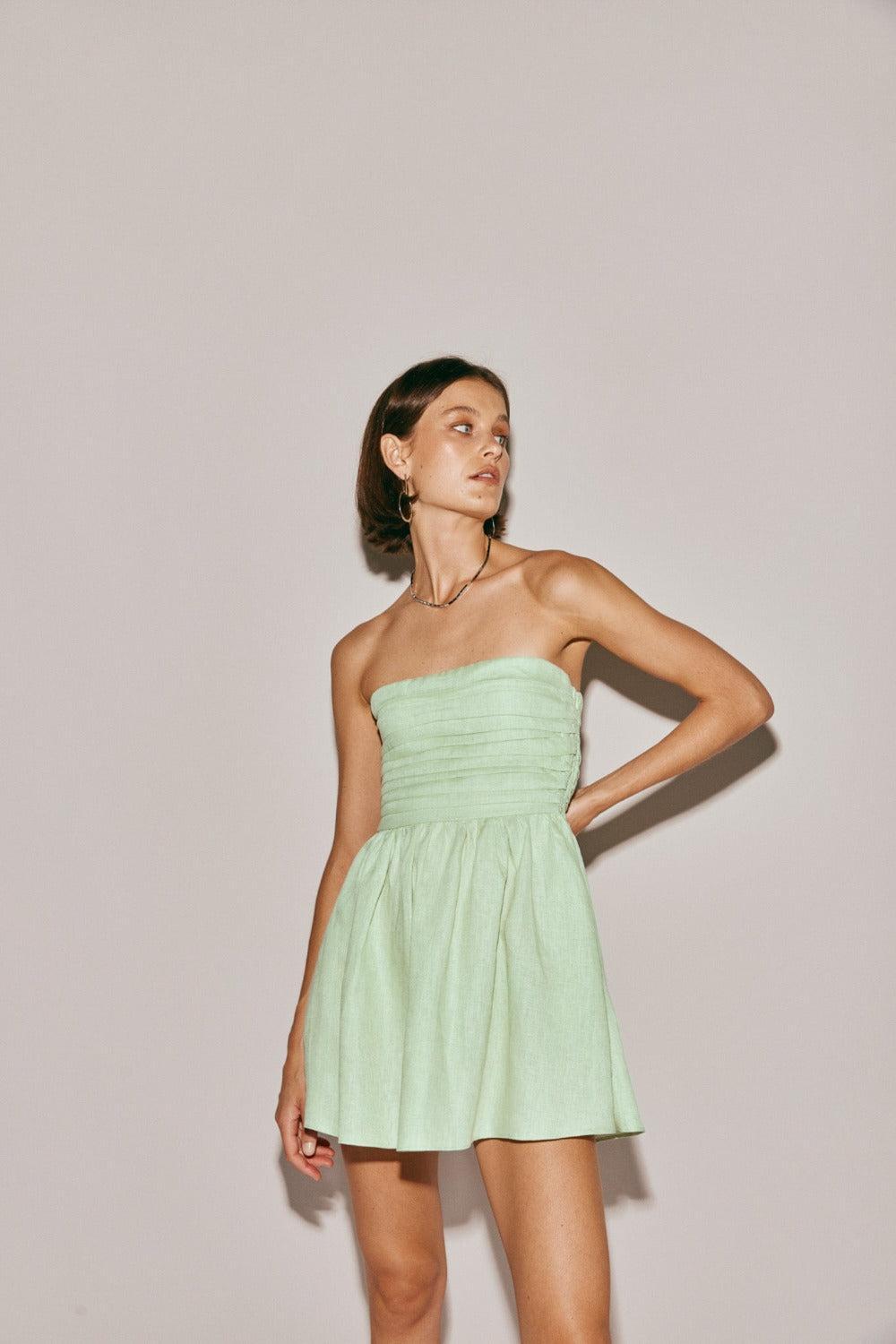 Saint Malo Linen Mini Dress Sage Product Image