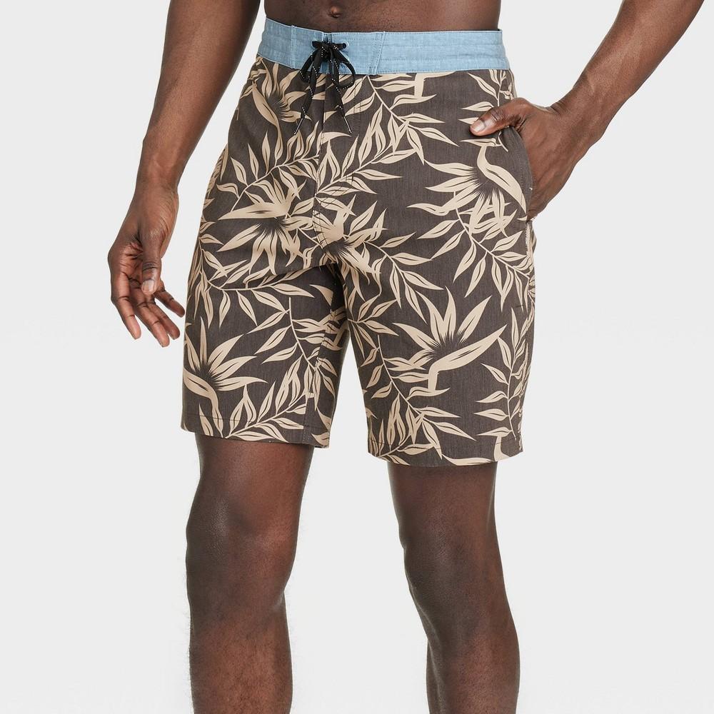 Mens 8.5 Leaf Print Paradise Bloom Board Shorts - Goodfellow & Co Brown 34 Product Image