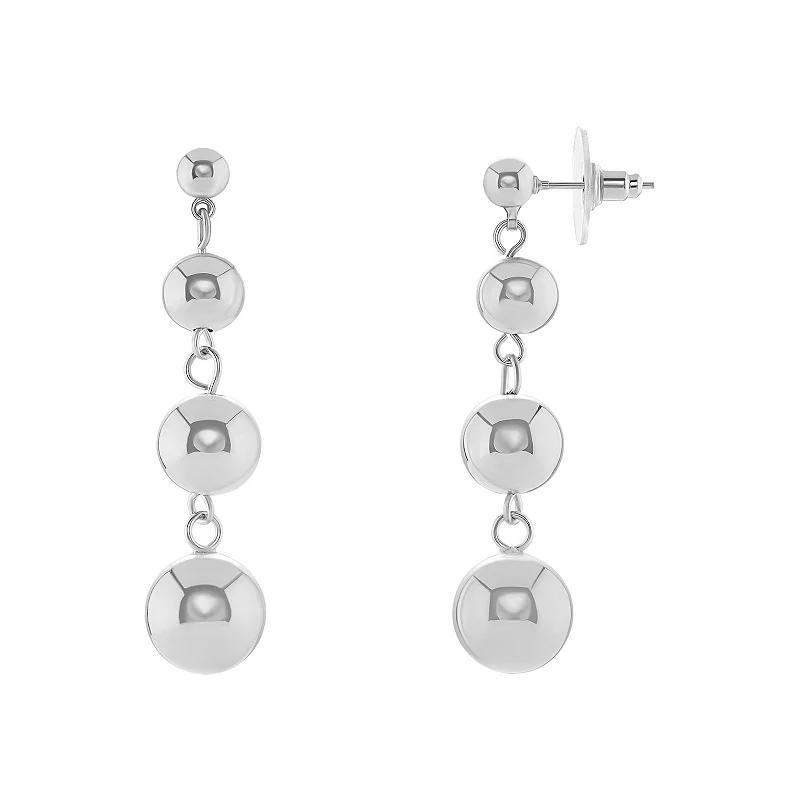 Emberly Graduated Beads Linear Drop Earrings, Womens, Silver Tone Product Image