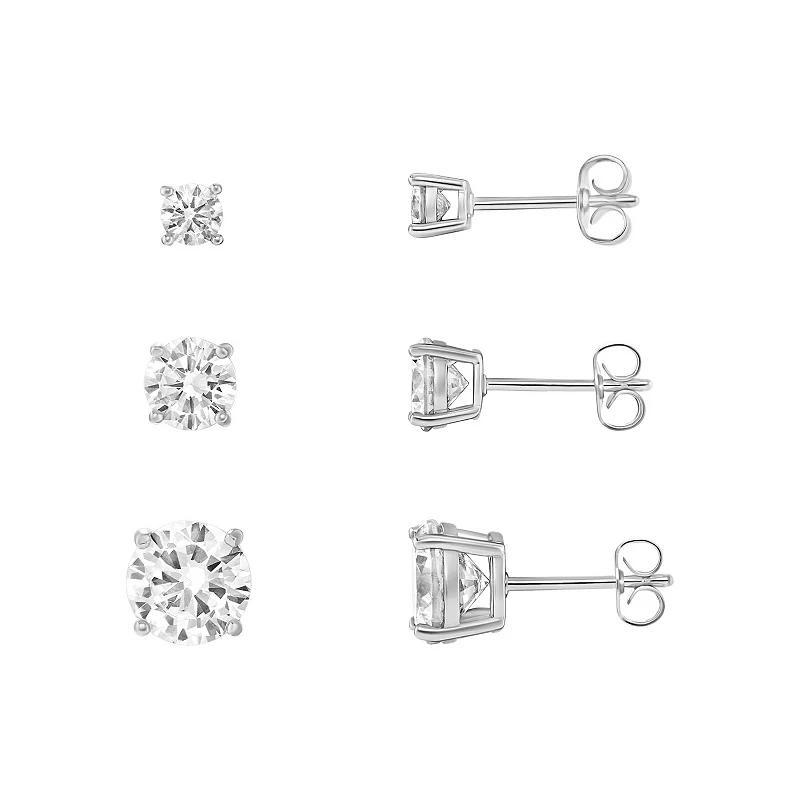 PRIMROSE Cubic Zirconia Stud Earrings Trio Set, Womens, Gold Tone Product Image