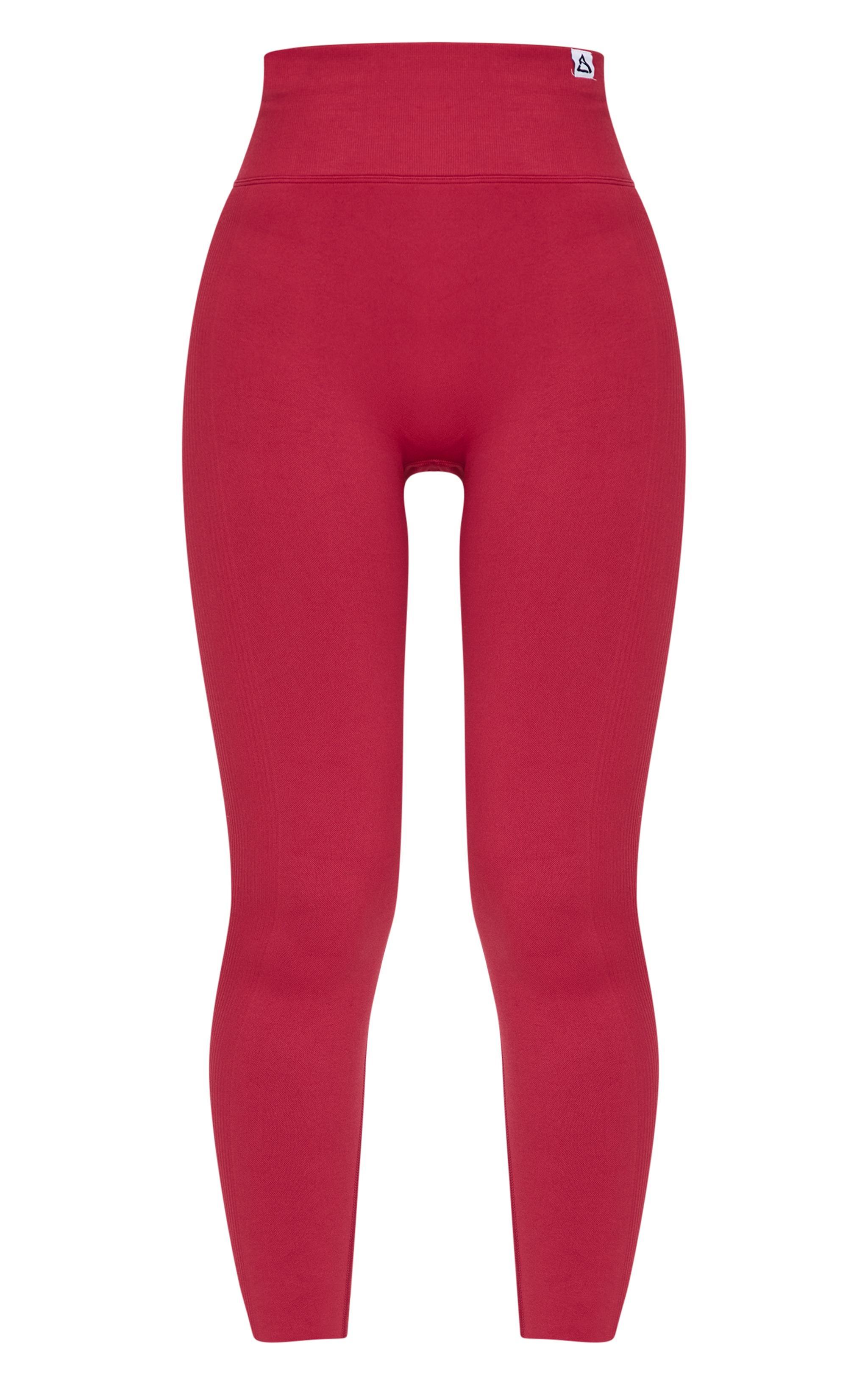 Dark Red Ribbed Detail Gym Leggings Product Image