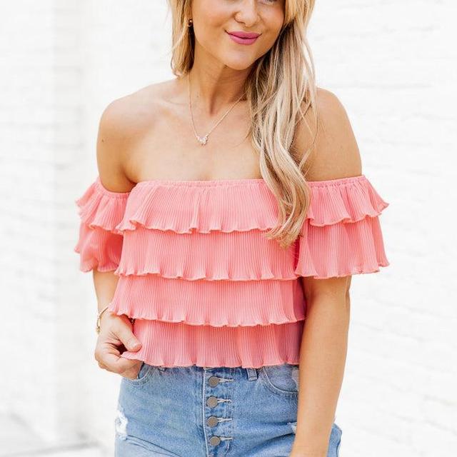 Meant To Be Coral Ruffled Off The Shoulder Blouse With Removable Straps FINAL SALE Product Image