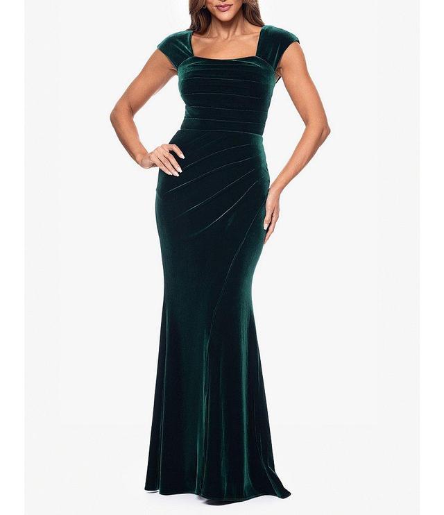 Xscape Velvet Square Neck Cap Sleeve Gathered Side Gown Product Image