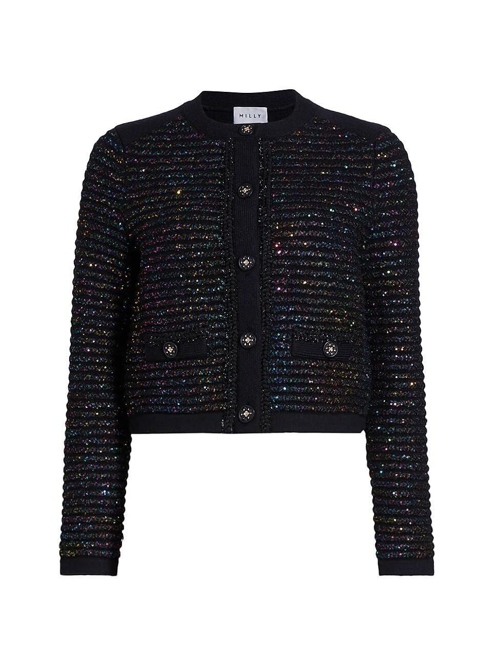 Womens Sequin Textured Button-Front Cardigan Jacket Product Image