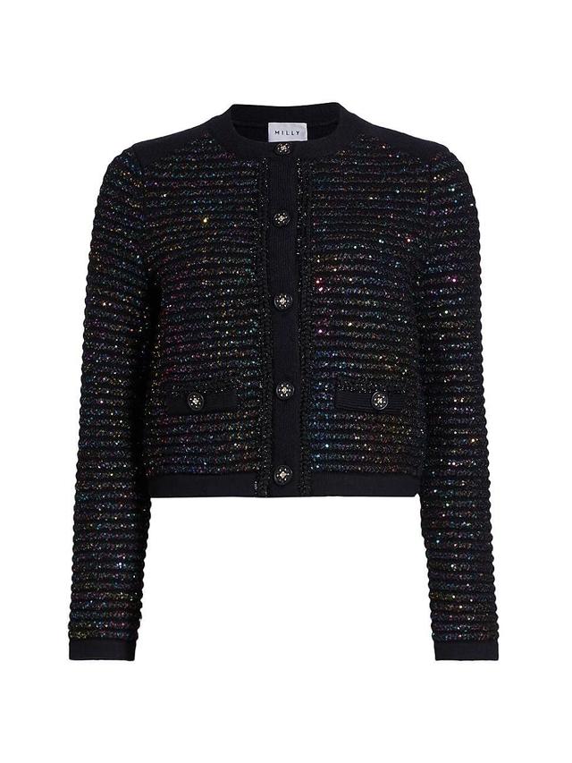 Womens Sequin Textured Button-Front Cardigan Jacket Product Image